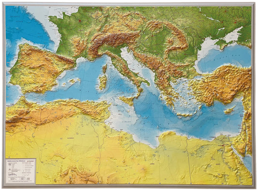 Mediterranean Sea, Raised Relief Map - Large, Unframed