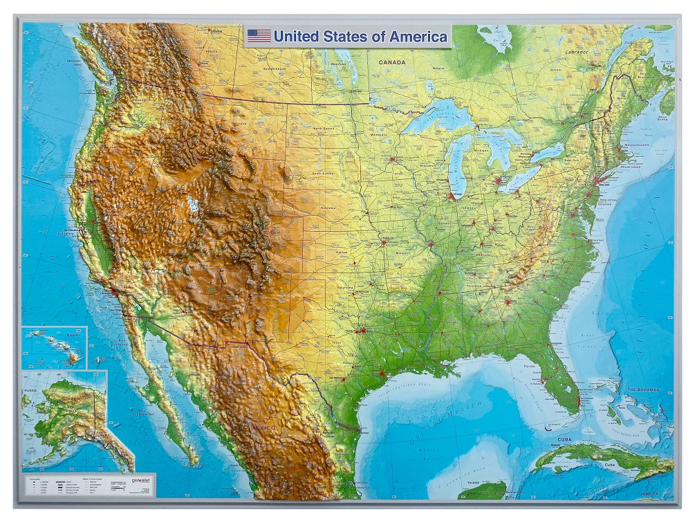 USA, Raised Relief Map - Large, Unframed