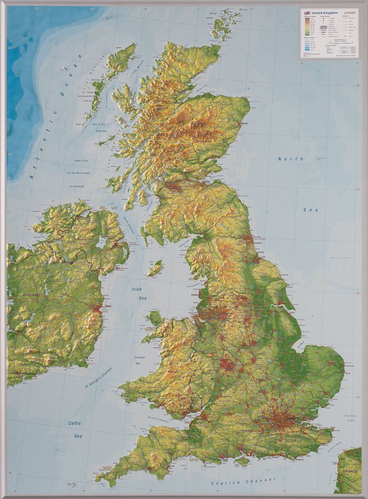 United Kingdom, Raised Relief Map - Large, Unframed