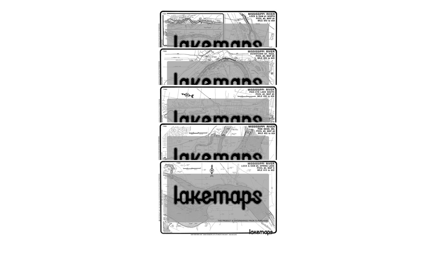 Mississippi River - Mississippi River Pool 2 - MAP PACK - Lakemap - 71200 - 7X11 Black & White (Polypropylene)