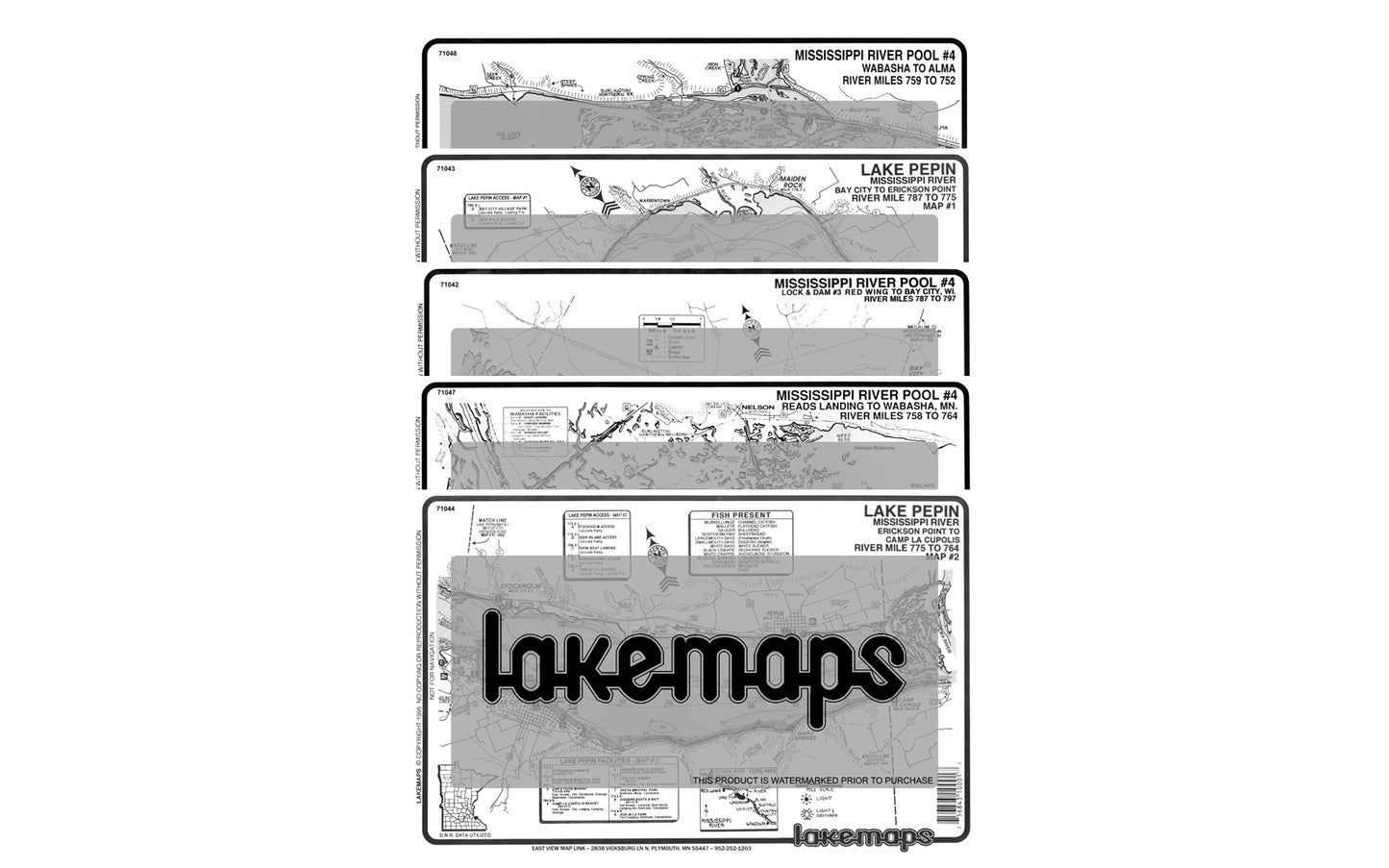 Mississippi River - Mississippi River Pool 4 - MAP PACK - Lakemap - 71400 - 7X11 Black & White (Polypropylene)