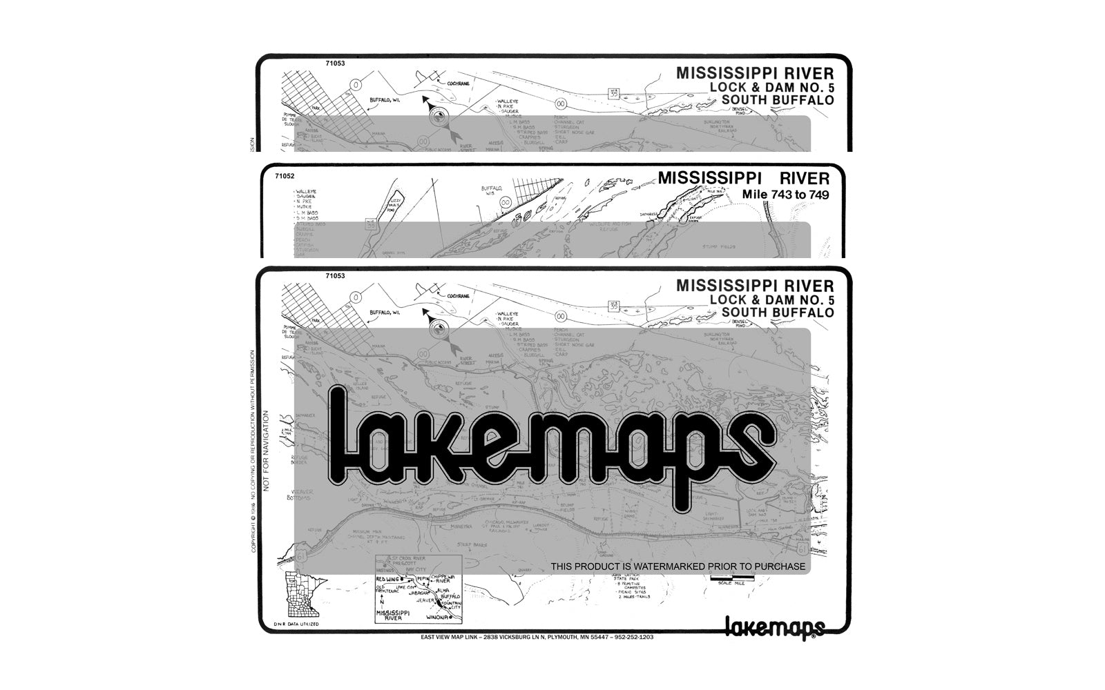 Mississippi River - Mississippi River Pool 5 - MAP PACK - Lakemap - 71500 - 7X11 Black & White (Polypropylene)