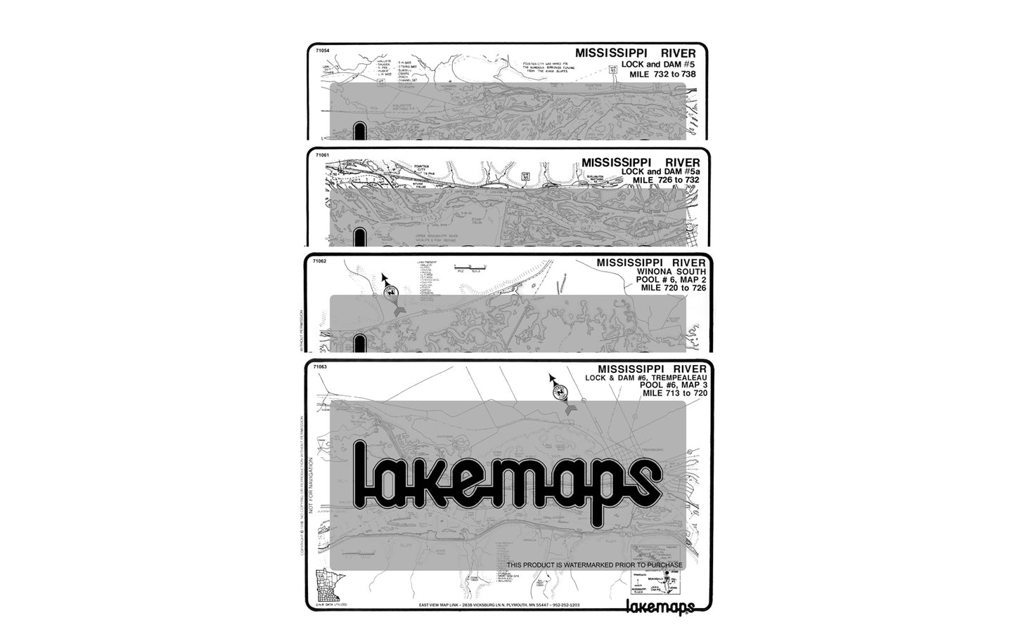 Mississippi River - Mississippi River Pool 5 and 6 -MAP PACK - Lakemap - 71600 - 7X11 Black & White (Polypropylene)