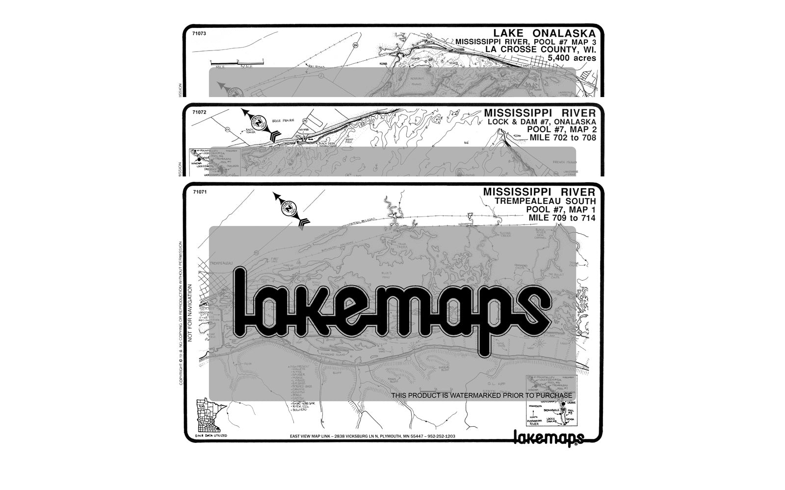 Mississippi River - Mississippi River Pool 7 - MAP PACK - Lakemap - 71700 - 7X11 Black & White (Polypropylene)