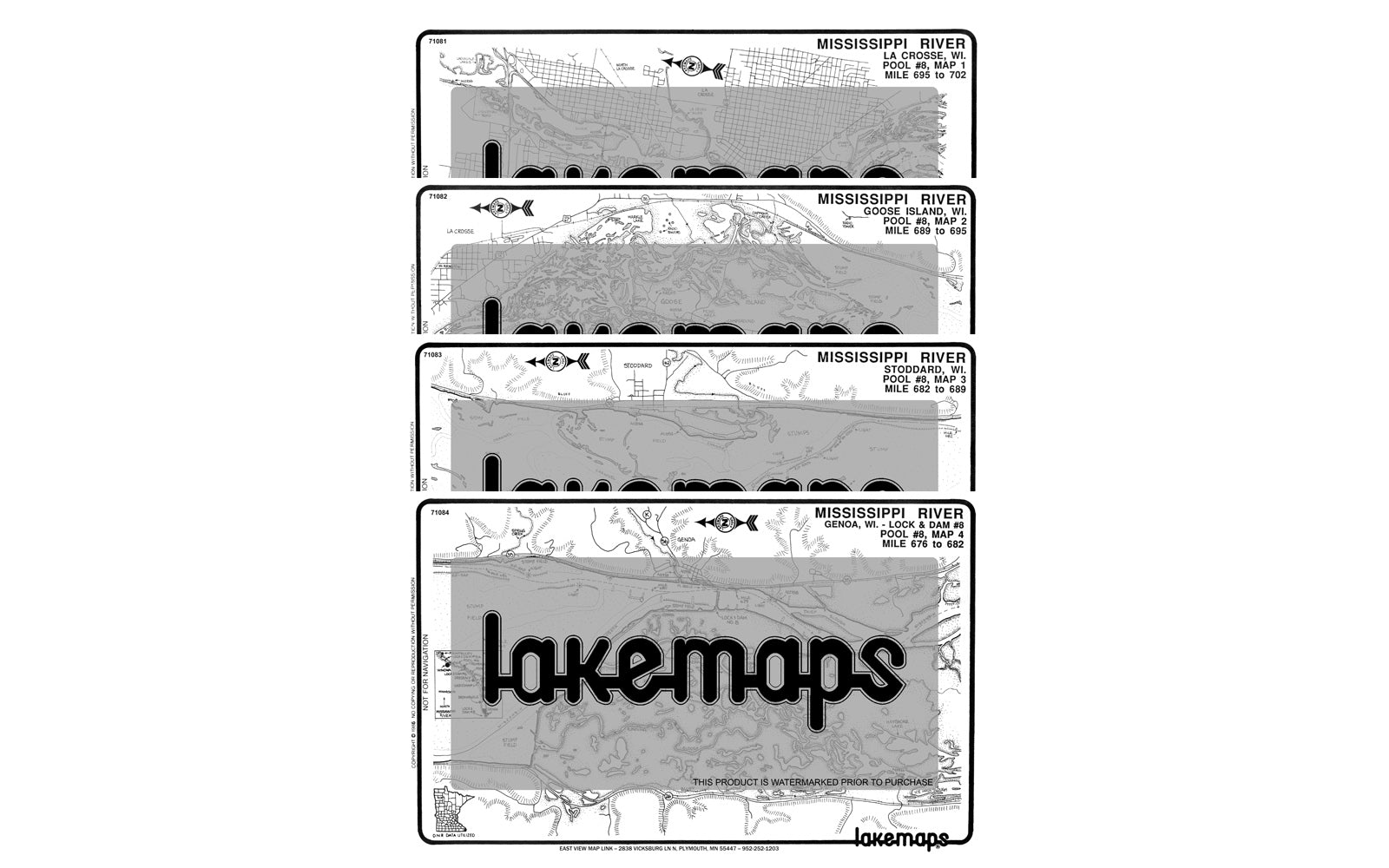 Mississippi River - Mississippi River Pool 8 - MAP PACK - Lakemap - 71800 - 7X11 Black & White (Polypropylene)