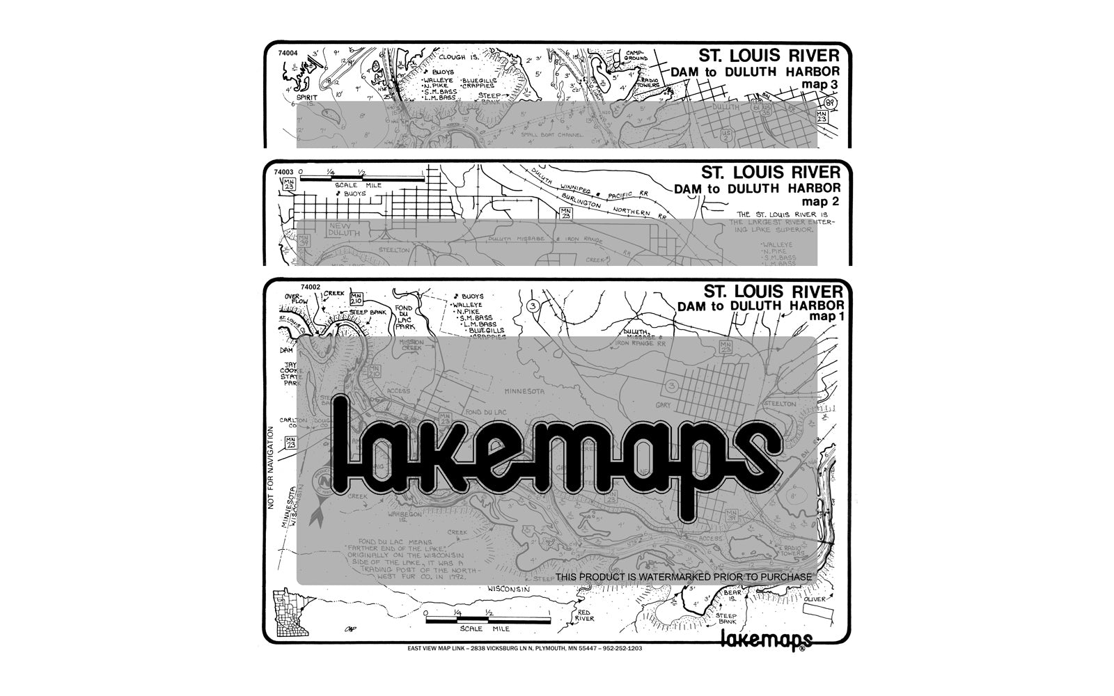 St. Louis River - MAP PACK - Lakemap - 74100 - 7X11 Black & White (Polypropylene)