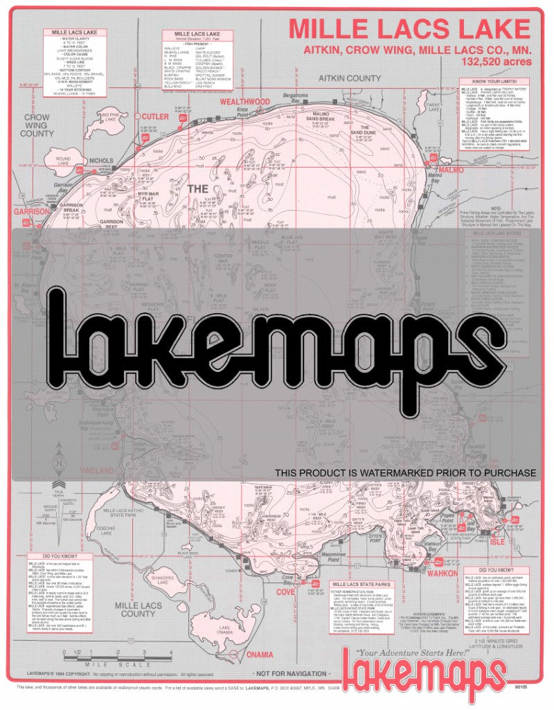 Mille Lacs Lake #90105 Wall Map