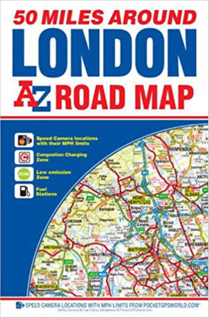 50 Miles Around London AZ Road Map