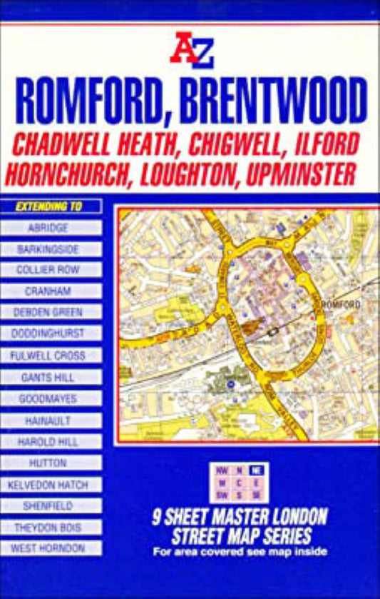 9 sheet master London street map series, north east : Romford, Brentwood, Chadwell Heath, Chigwell, Ilford, Hornchurch, Loughton, Upminster