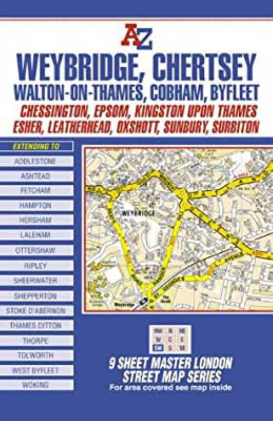 9 sheet master London street map series, south west : Weybridge, Chertsey, Walton-on-Thames, Cobham, Byfleet, Chessington, Epsom, Kingston Upon Thames, Esher, Leatherhead, Oxshott, Sunbury, Surbiton