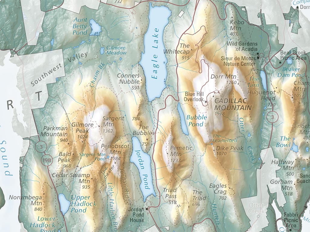 Acadia National Park Elevation Tints Fine Art Print Map