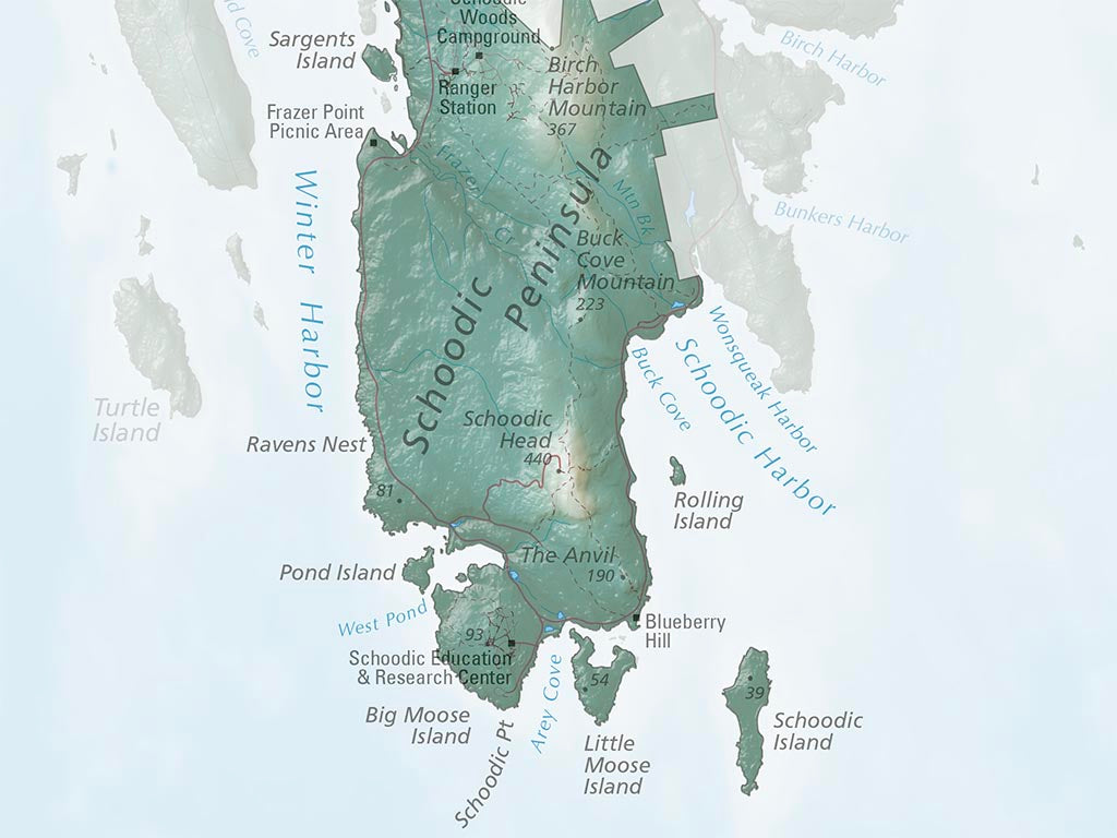 Acadia National Park Elevation Tints Fine Art Print Map