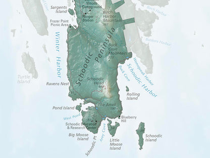 Acadia National Park Elevation Tints Fine Art Print Map