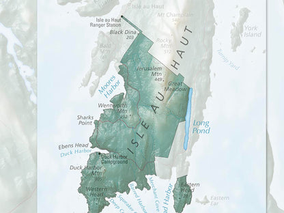 Acadia National Park Elevation Tints Fine Art Print Map