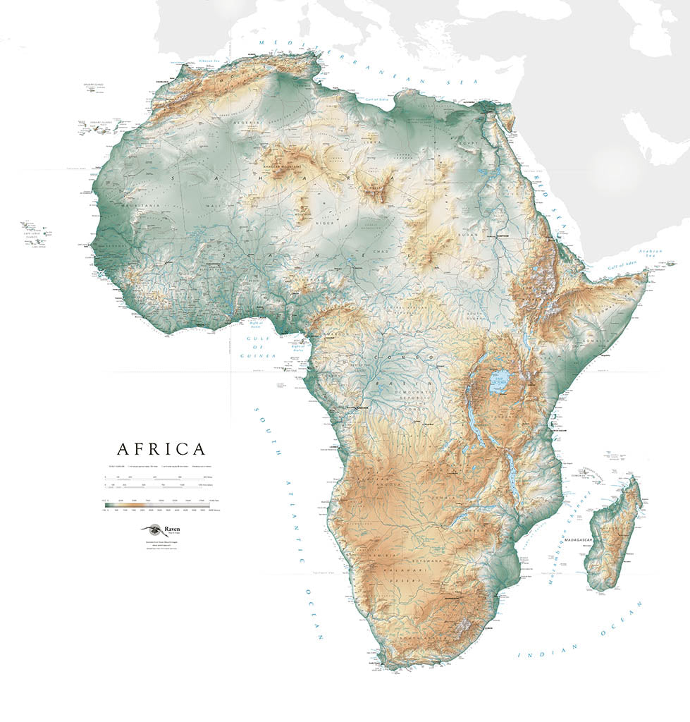 Africa Elevation Tints Fine Art Print Map