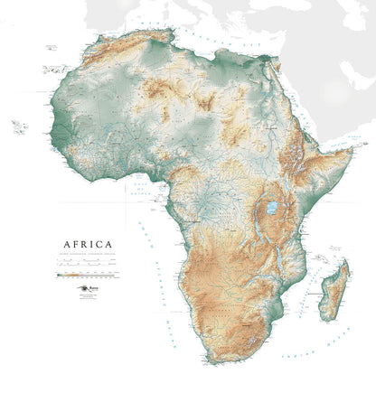 Africa Elevation Tints Fine Art Print Map