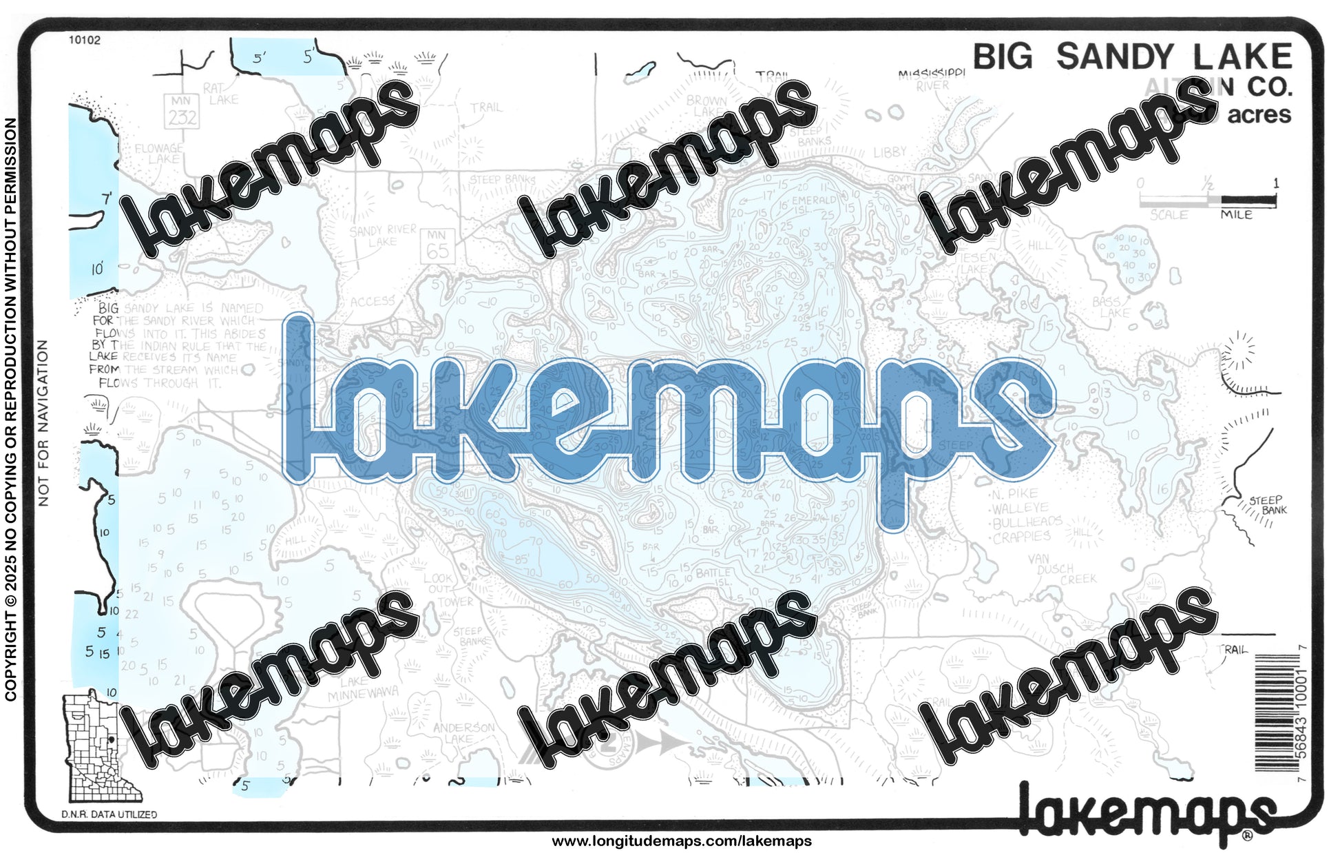 Aitkin County, MN - BIG SANDY / Aitkin - Lakemap - 10102