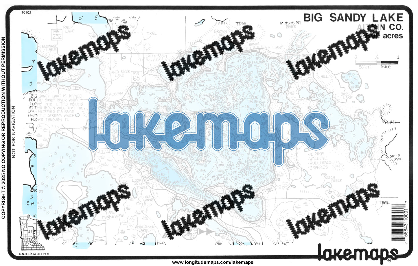 Aitkin County, MN - BIG SANDY / Aitkin - Lakemap - 10102