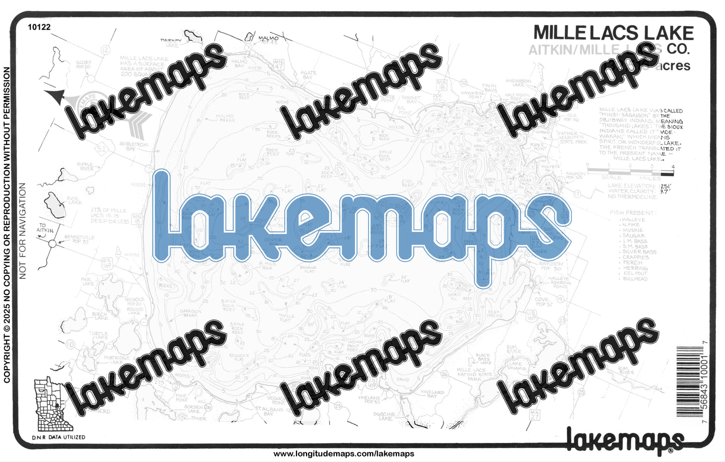Aitkin County, MN - MILLE LACS -Gen. Guide - Lakemap - 10122