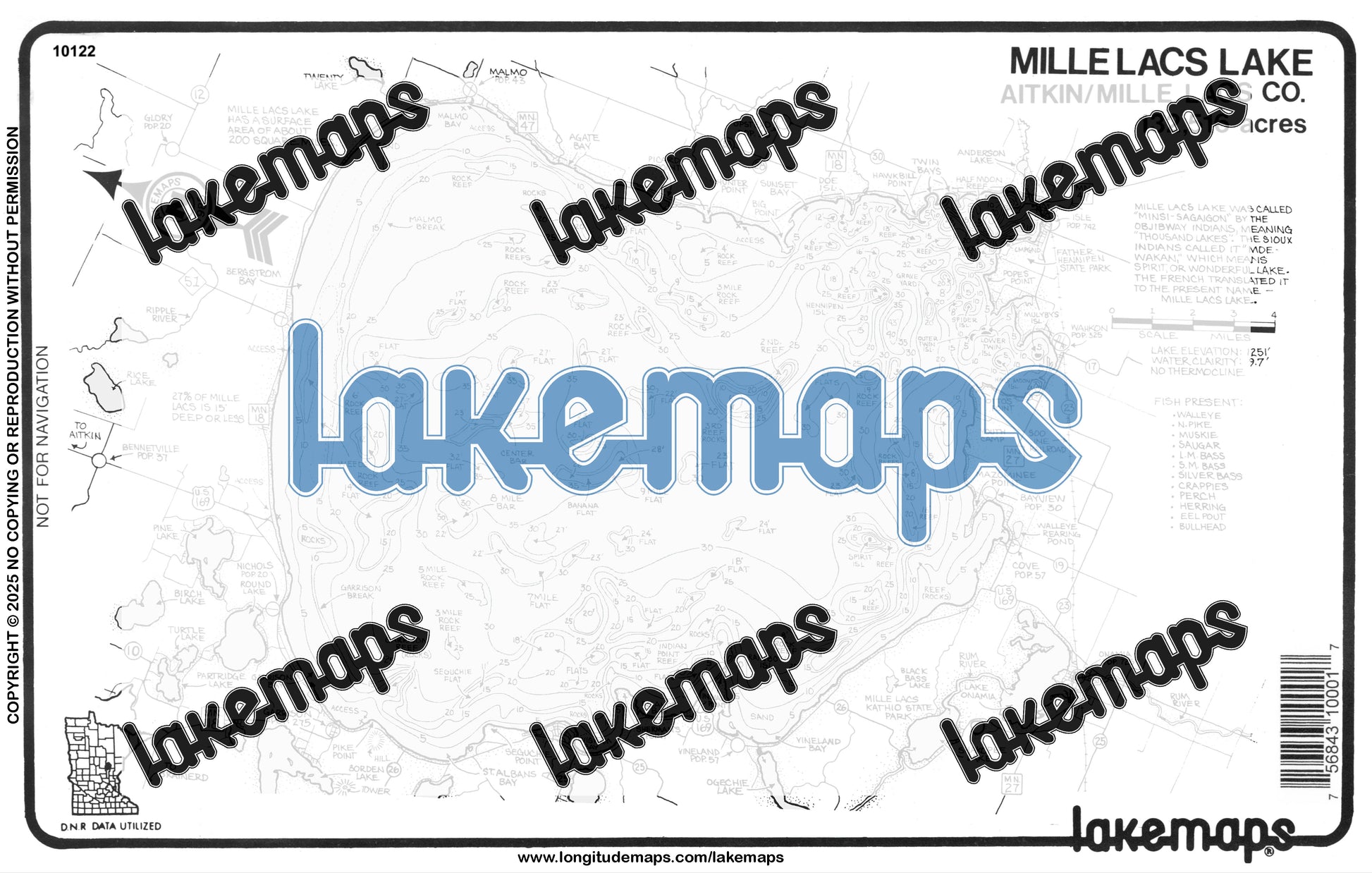 Aitkin County, MN - MILLE LACS -Gen. Guide - Lakemap - 10122