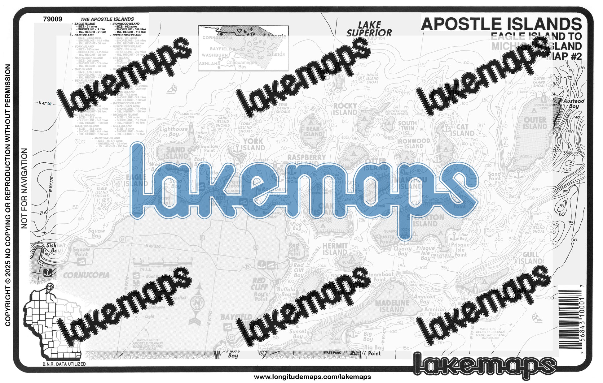 Apostle Islands - - Cat/Outer/ Bear/Oak/Otter/Eagle/Sand/York Islands - Lakemap - 79009