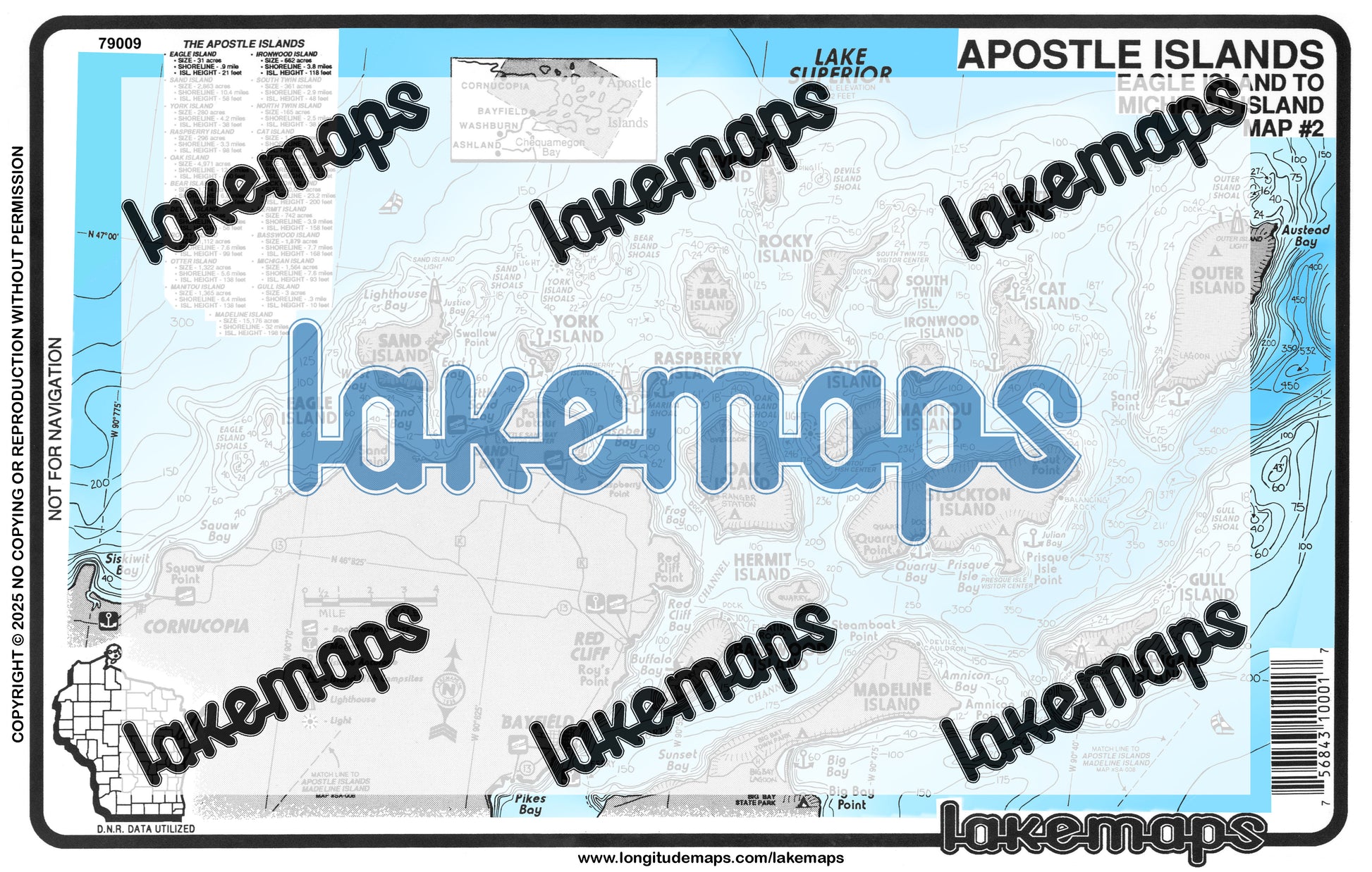 Apostle Islands - - Cat/Outer/ Bear/Oak/Otter/Eagle/Sand/York Islands - Lakemap - 79009
