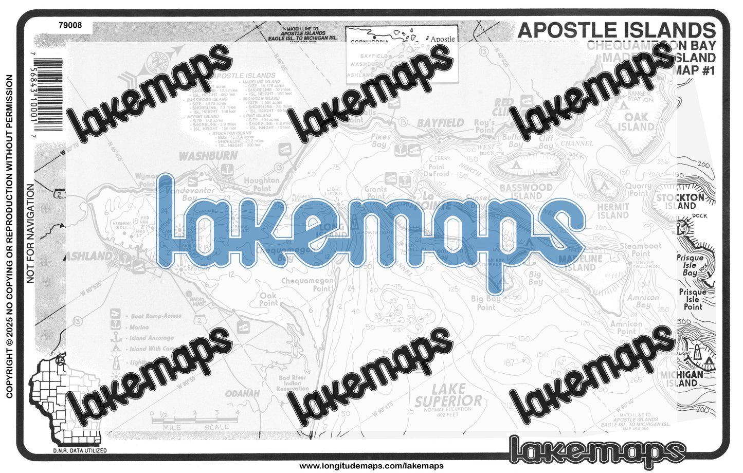 Apostle Islands - - Chequamegon Bay- Madeline Is.Stocton/Mich. Isl. - Lakemap - 79008