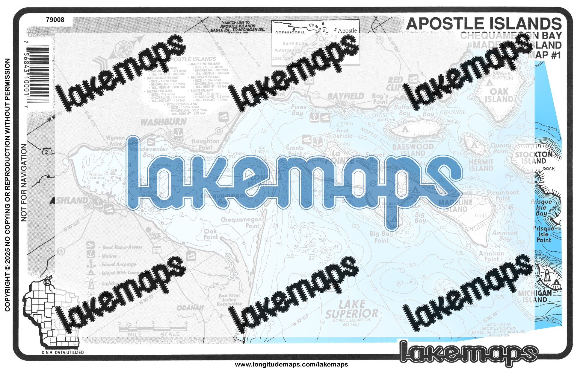 Apostle Islands - - Chequamegon Bay- Madeline Is.Stocton/Mich. Isl. - Lakemap - 79008