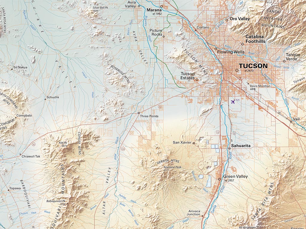 Arizona Elevation Tints Fine Art Print Map
