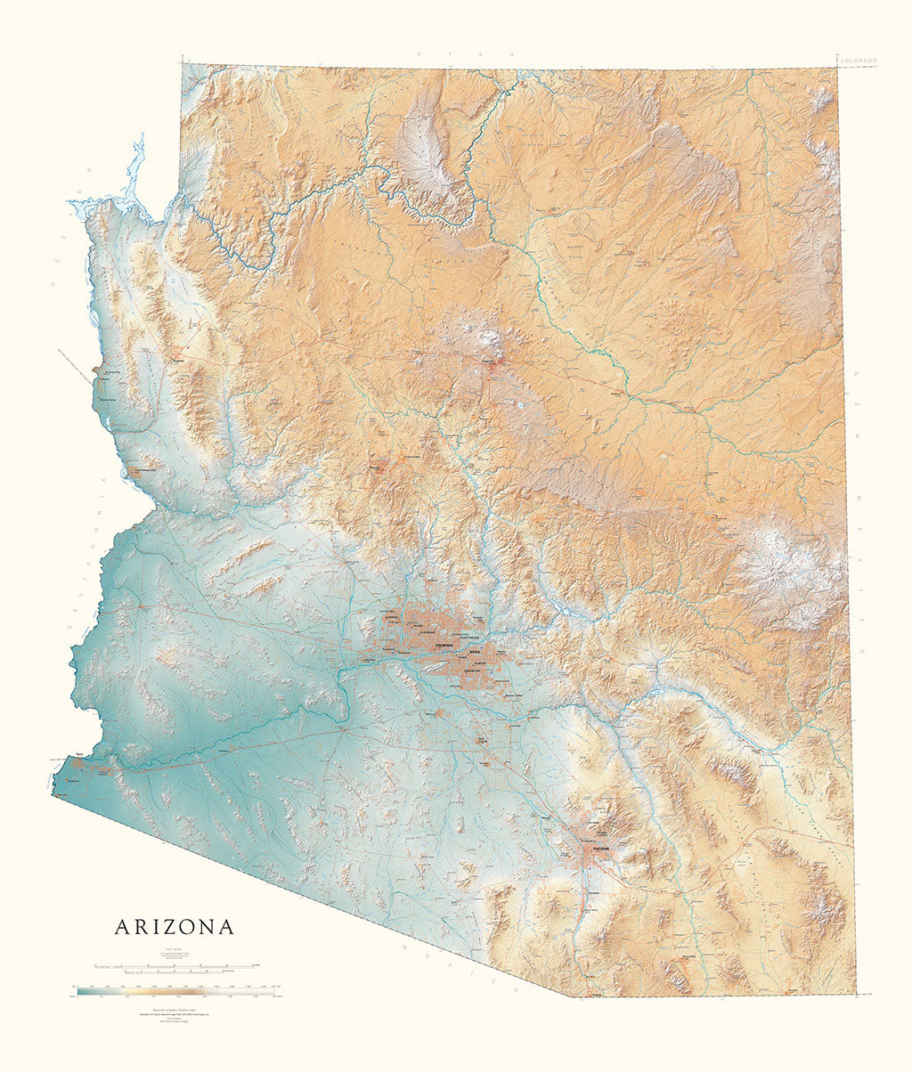 Arizona Elevation Tints Fine Art Print Map