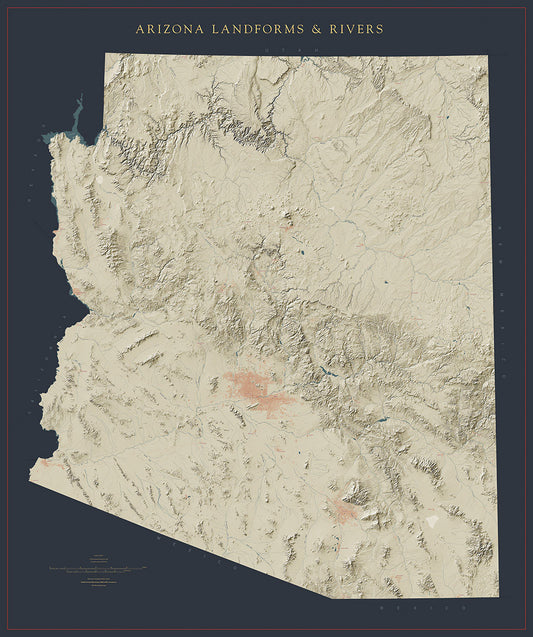 Arizona Landforms and Rivers Fine Art Print Map