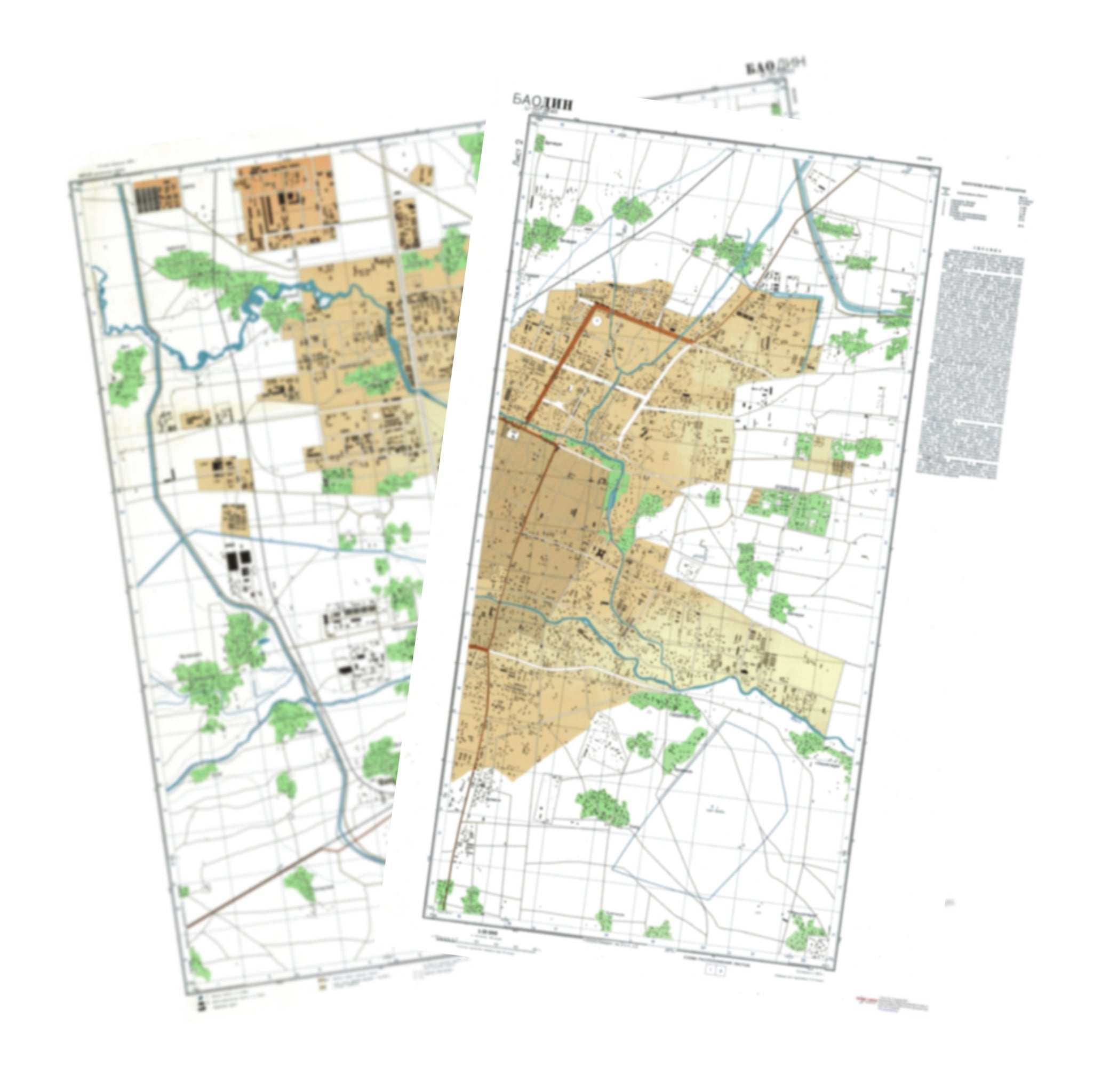 Baoding (China) 2-Sheet Set - Soviet Military City Plans – Longitude Maps