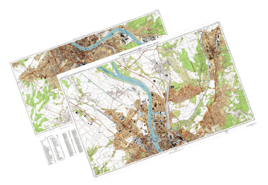 Basel, Muttenz, Weil Am Rhein, Saint-Louis (Switzerland, Germany, France) 2-Sheet Set - Soviet Military City Plans