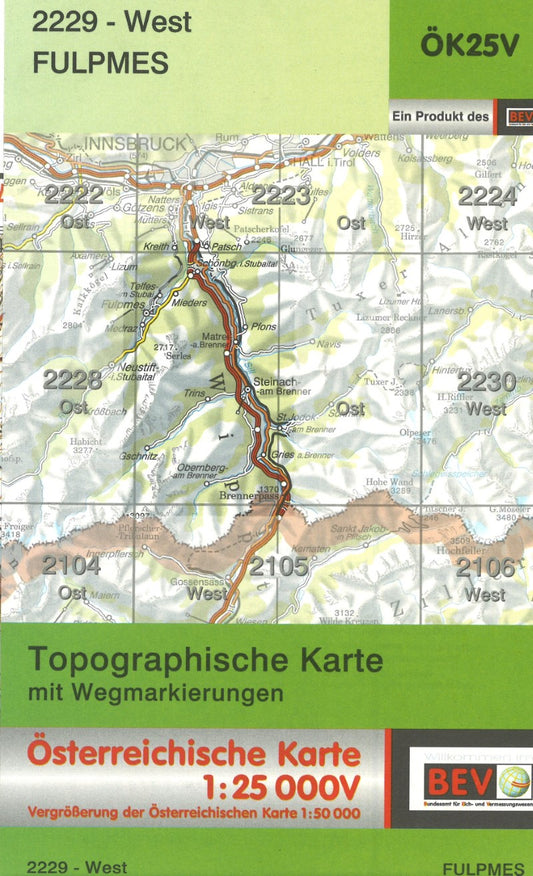 Austria 1:25,000 topo #148 Brenner(2229-West Fulpmes)
