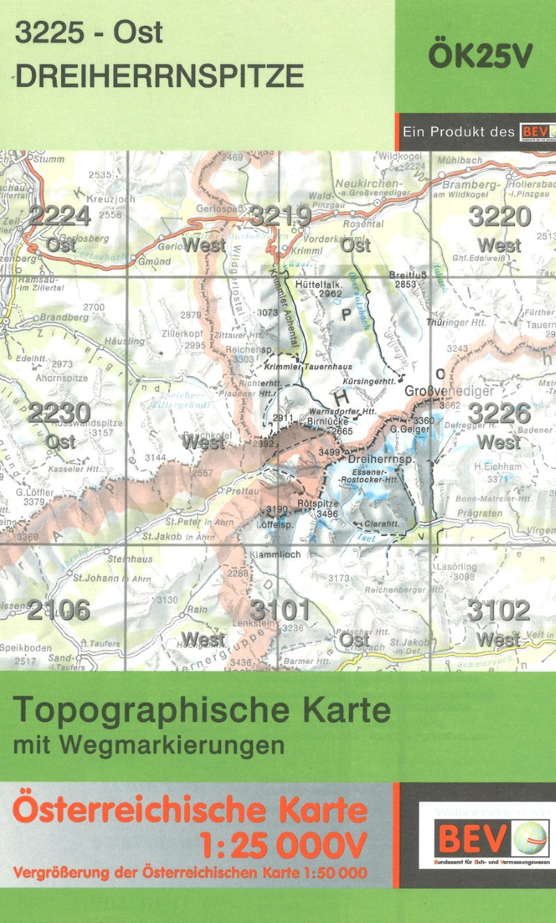 Austria 1:25,000 topo #151 Krimml (3225-Ost Dreiherrnspitze)