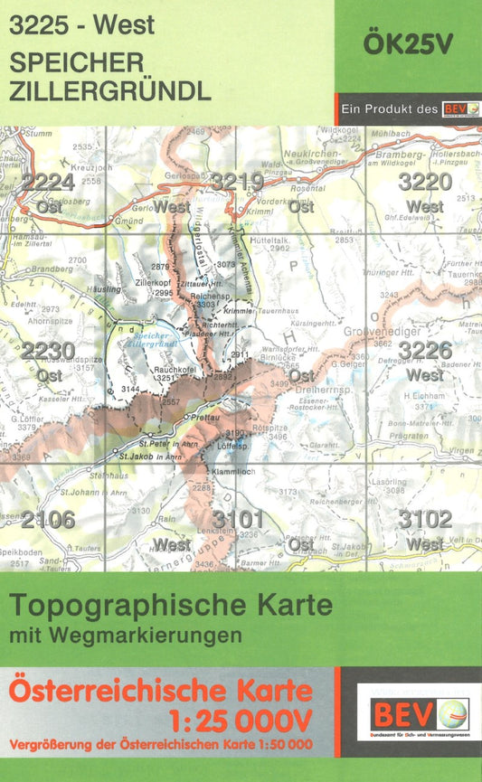 Austria 1:25,000 topo #151 Krimml (3225-West Speicher, Sillergundl)