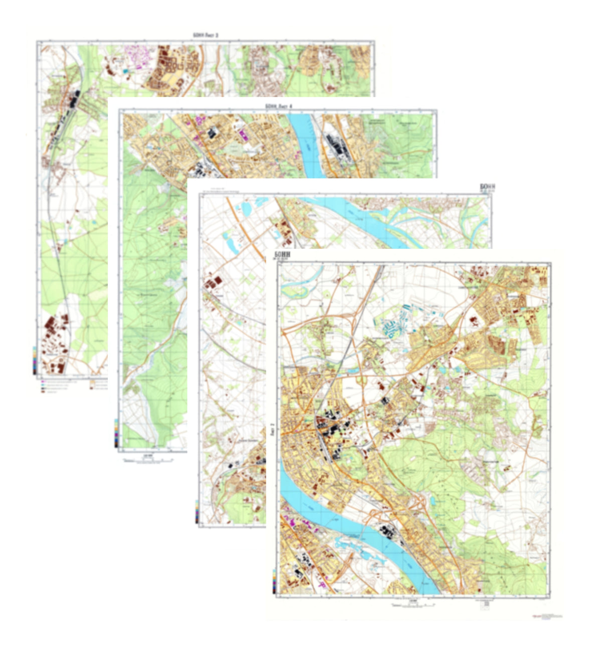 Bonn (Germany) 4-Sheet Map Set - Soviet Military City Plans – Longitude ...