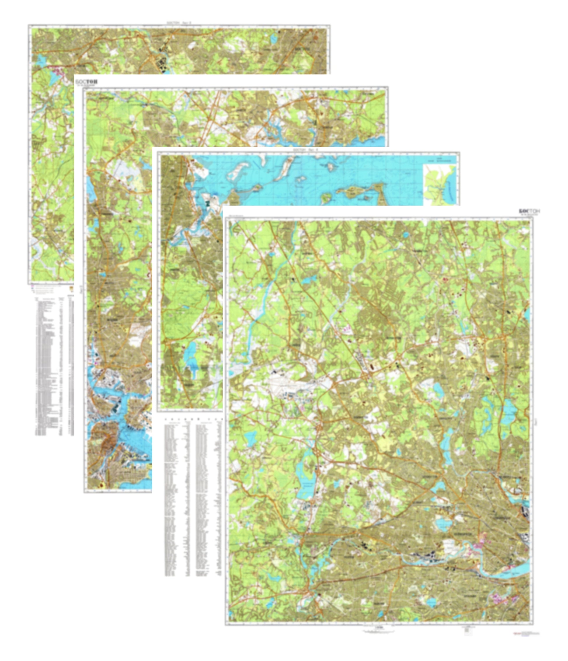 Boston, MA (USA) 4-Sheet Map Set - Soviet Military City Plans