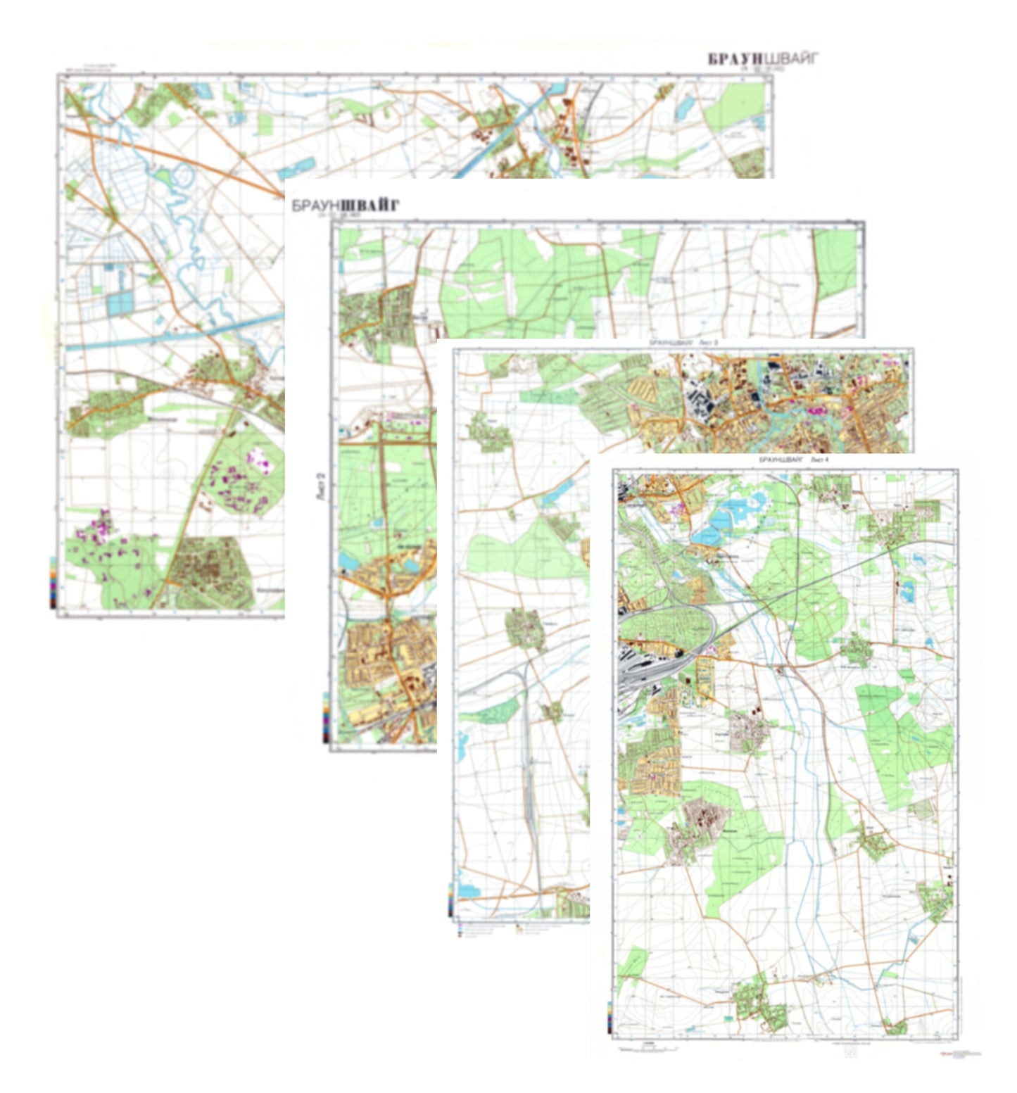 Braunschweig (Germany) 4-Sheet Map Set - Soviet Military City Plans