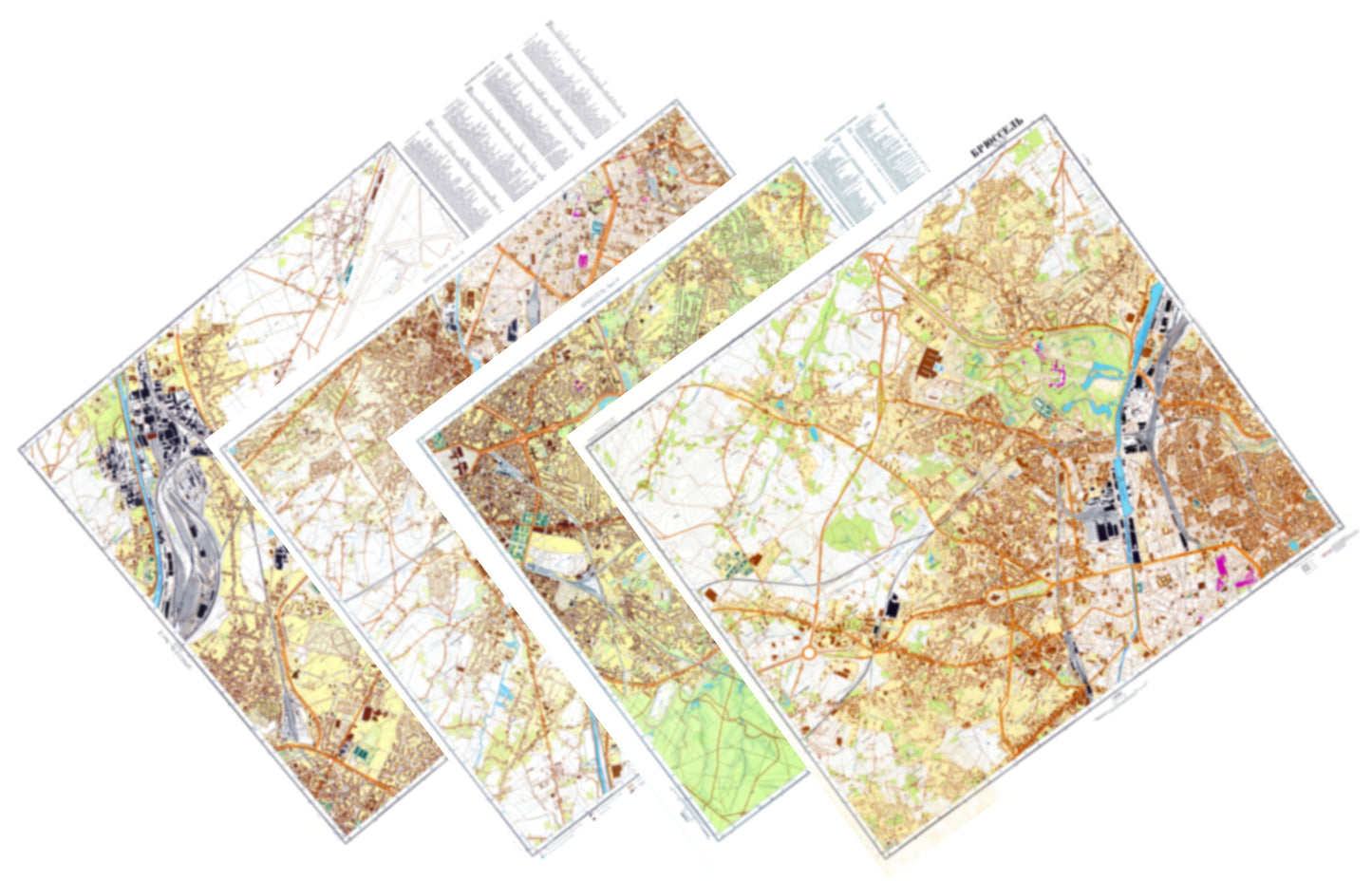 Brussels (Belgium) 4-Sheet Map Set - Soviet Military City Plans