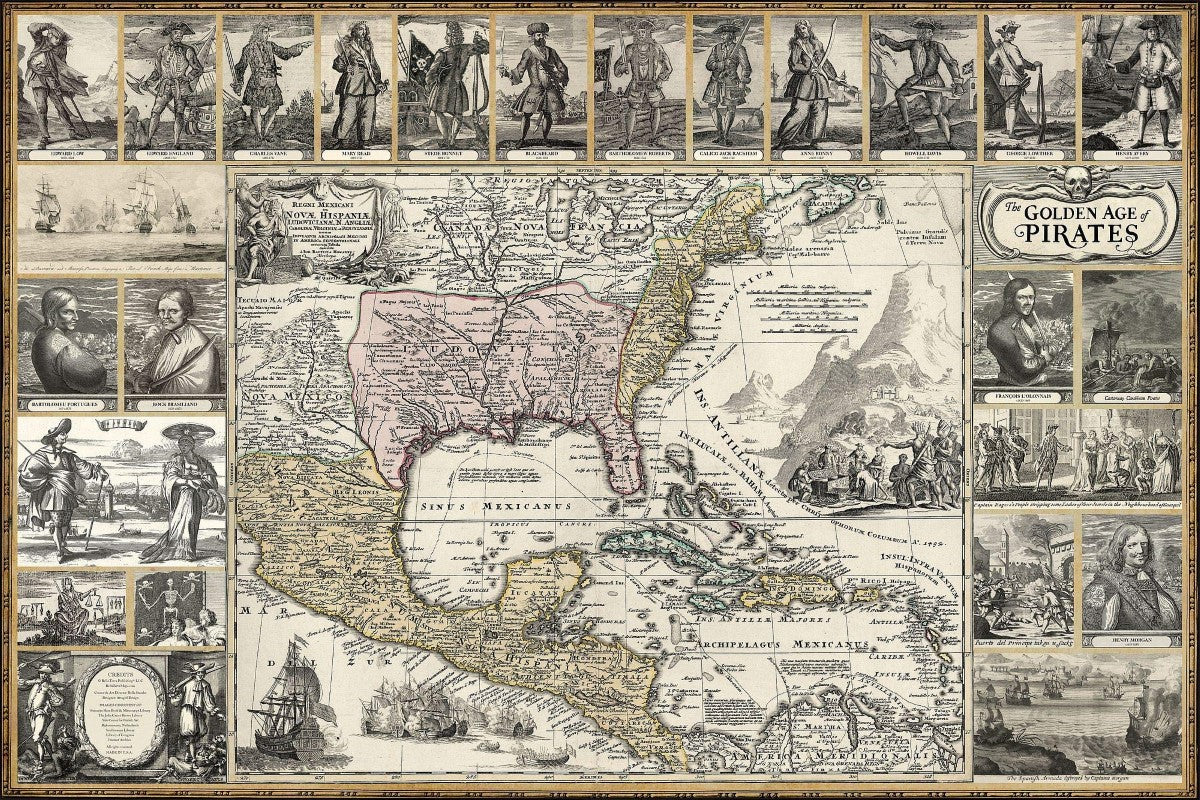 Golden Age of Pirates: Historic Art Map Poster