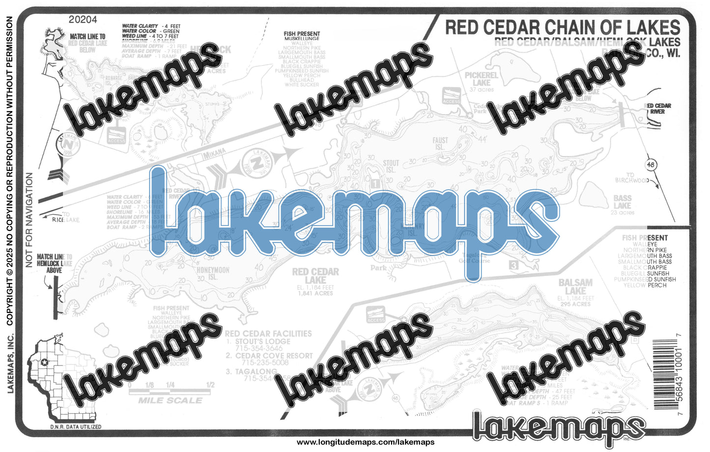 Barron County, WI - HEMLOCK/RED CEDAR/Balsam - Lakemap - 20204