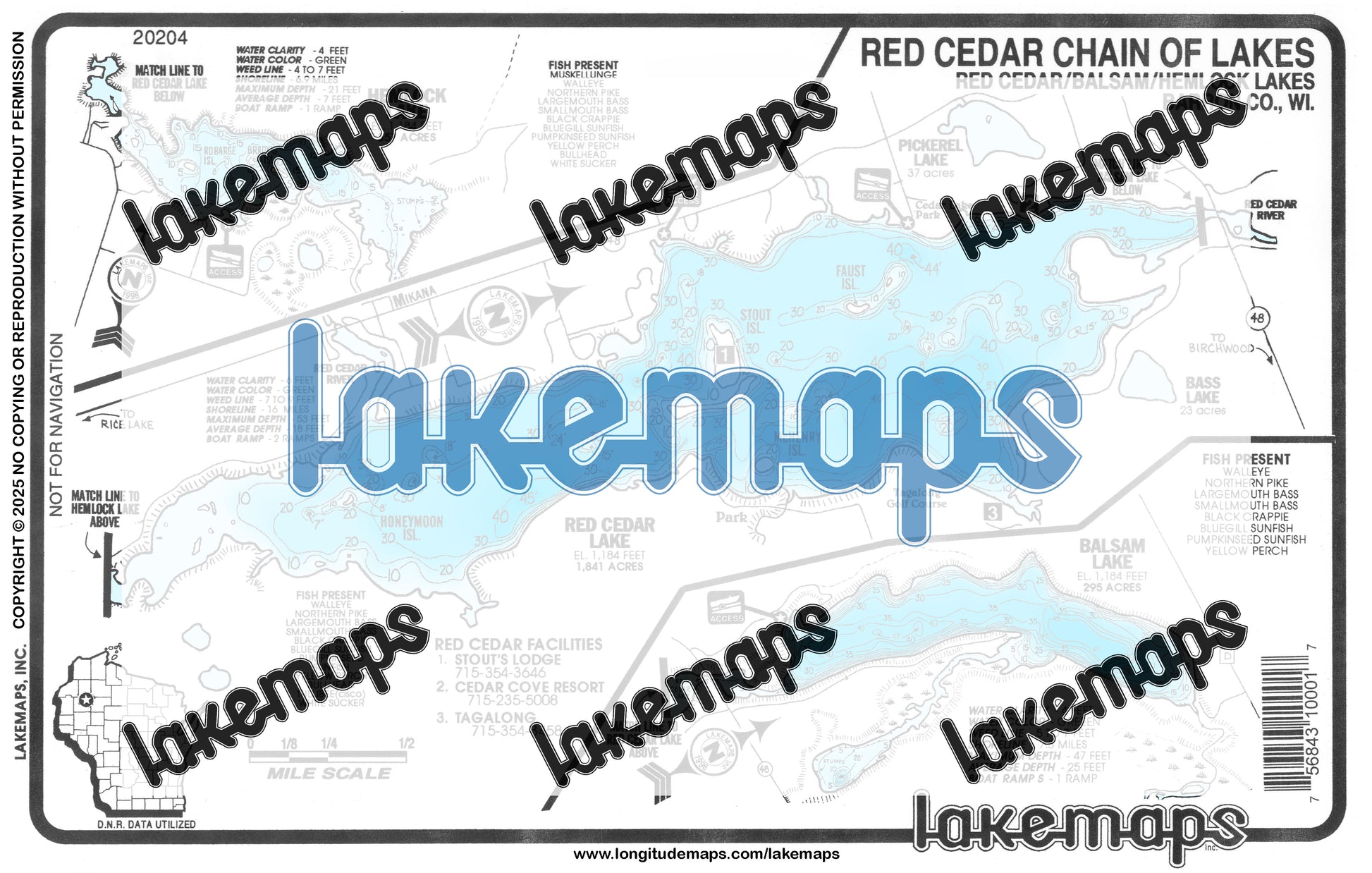 Barron County, WI - HEMLOCK/RED CEDAR/Balsam - Lakemap - 20204