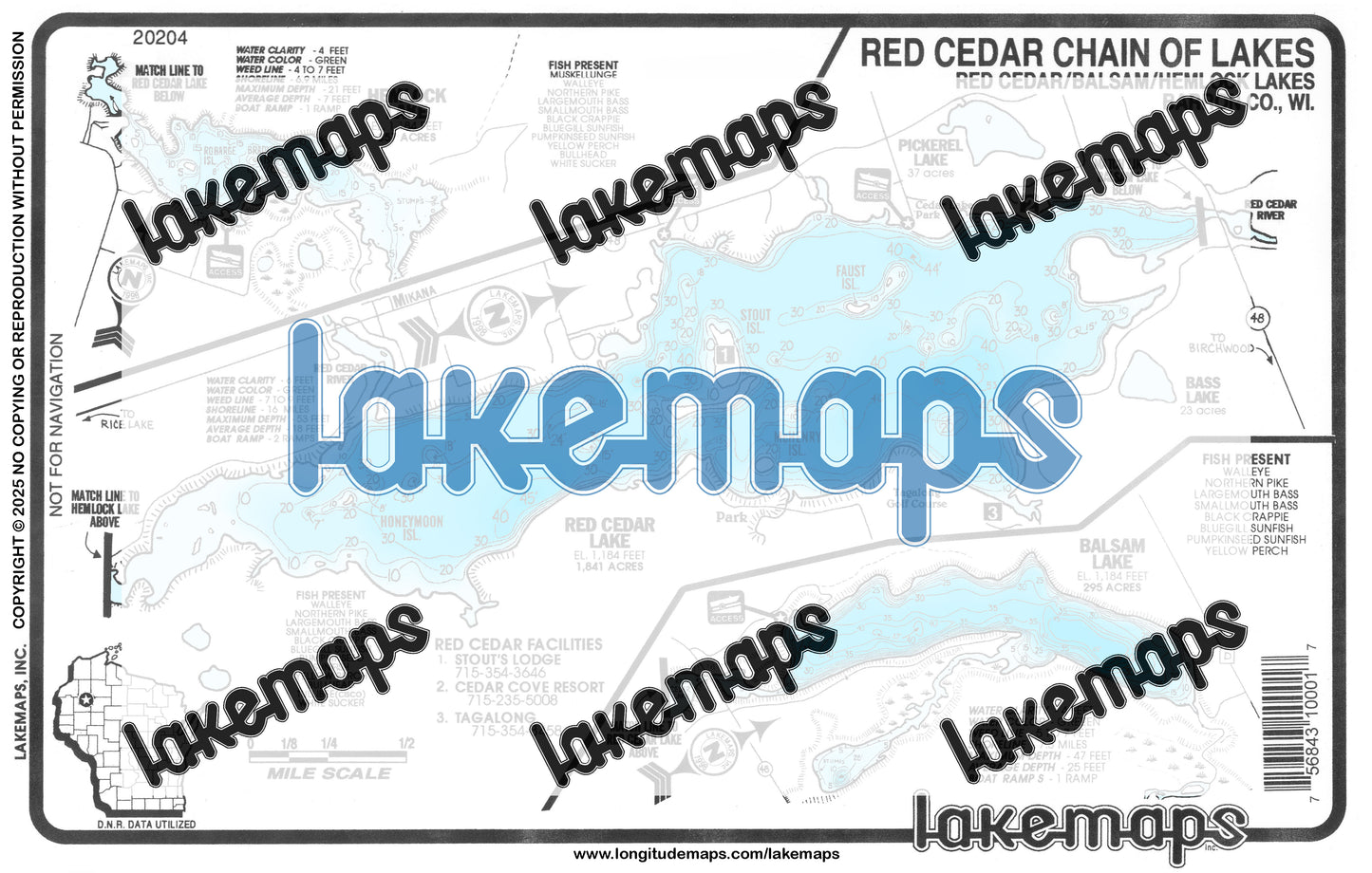 Barron County, WI - HEMLOCK/RED CEDAR/Balsam - Lakemap - 20204