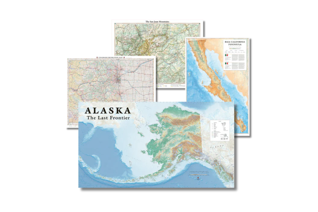 Set of Benchmark Wall maps from Alaska, California, and Colorado.