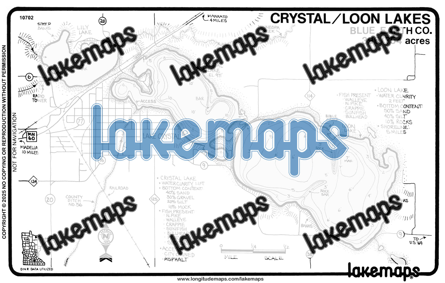 Blue Earth County, MN - CRYSTAL / Loon - Lakemap - 10702