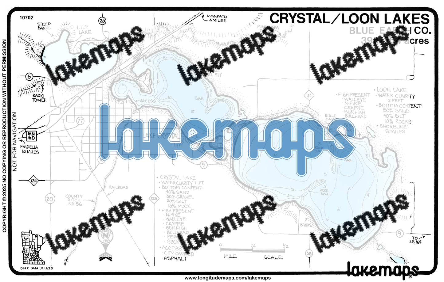 Blue Earth County, MN - CRYSTAL / Loon - Lakemap - 10702