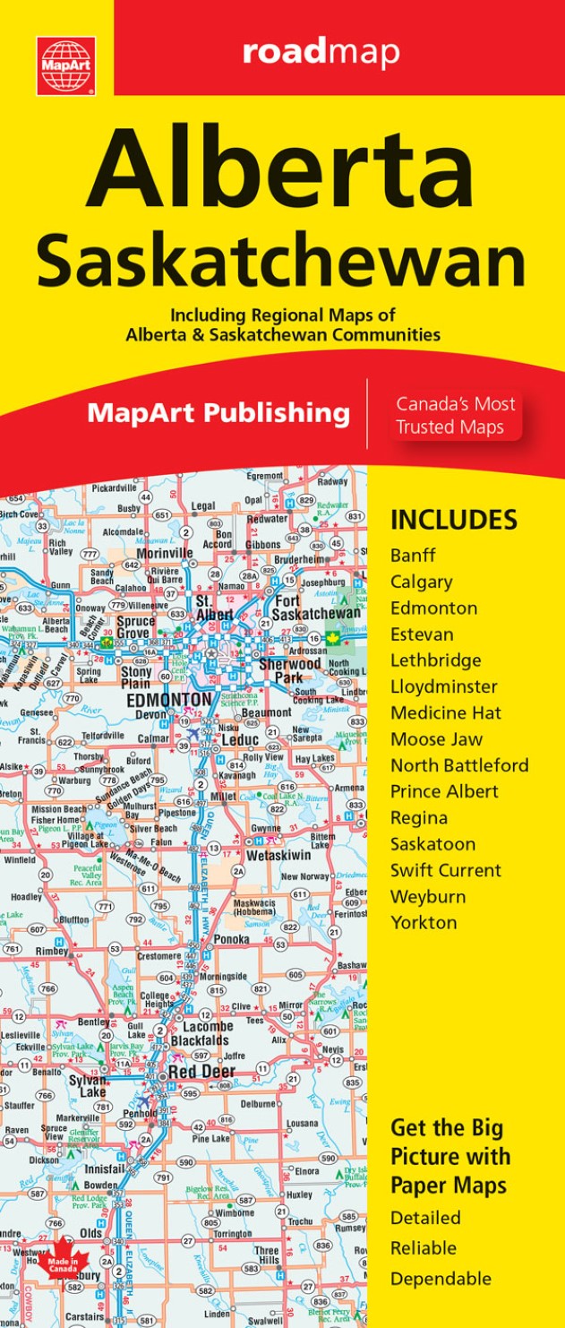 Alberta and Saskatchewan : road map : including regional maps of Saskatchewan and Alberta Communities