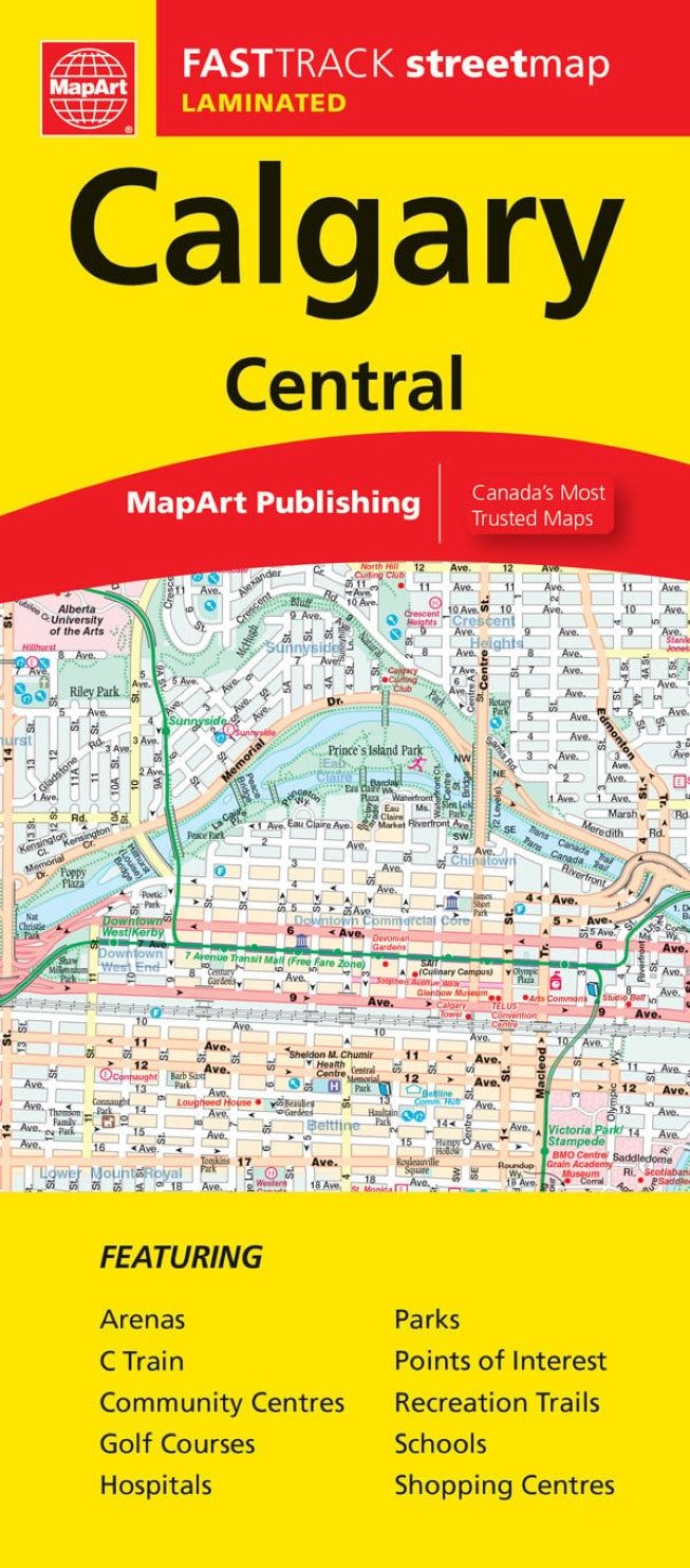 Calgary Central, Alberta Fast Track Laminated Map