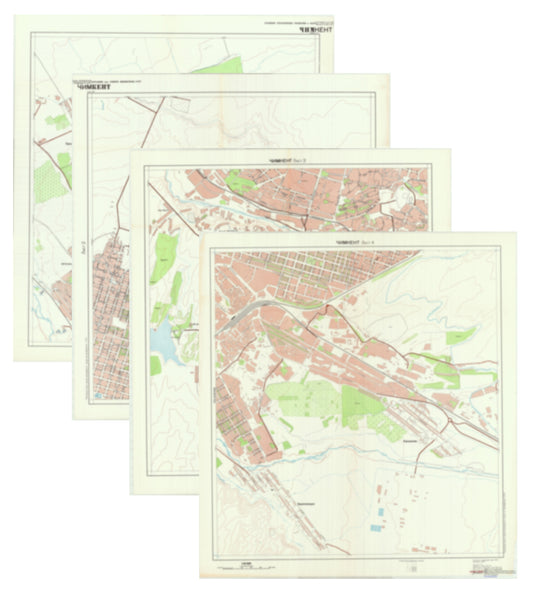 Chimkent / Shymkent (Kazakhstan) 4-Sheet Map Set - Soviet Military City Plans
